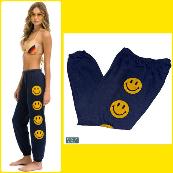 Aviator Nation Smiley 2 Navy Sweatpants Women’s Small Relaxed Fit Lounge Pants - Picture 1 of 11